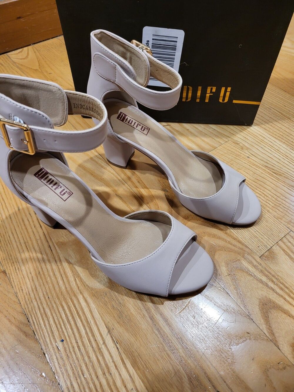 IDIFU Candie Peep Toe Heels Womens 6.5 Block Heel Ankle Strap Sandals Dress